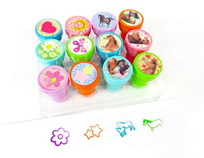 TINYMILLS 12 Pcs Horse Pony Western Stamp Kit for Kids Self Inking Stamps Gift Easter Basket Filler Teacher Stamp Set Rewards