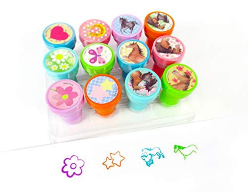 TINYMILLS 12 Pcs Horse Pony Western Stamp Kit for Kids Self Inking Stamps Gift Easter Basket Filler Teacher Stamp Set Rewards