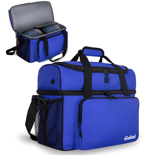 Goloni 2 Balls Bowling Bag with Ball Holder - Fits Bowling Shoes Up to Mens Size 16 and Accessories - color: Blue