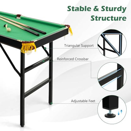 LDAILY 47"/48" Billiard Table Set, Portable Pool Ball Game with 2 Cue Sticks, 2 rubs & 16 Balls, Pocket Holders, Triangle Gauge, Brush, Mini Tabletop Pool Set for Kids Adult