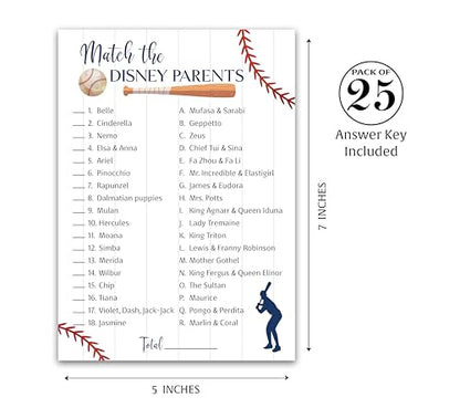 BASEBALL Baby Shower Games — CARTOON PARENT MATCH Baby Shower Game — Pack of 25 — Rustic Sports Theme Navy Blue BOY, Little Slugger Fun Match the Parents Couples Shower Activity G900-DPM