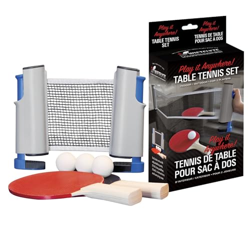 Play Anywhere Portable Table Tennis and Ping Pong Set, Includes Retractable Net, 2 Table Tennis Paddles, 3 Ping Pong Balls and Mesh Carry Bag, Play It Anywhere 2 Player Table Tennis Set