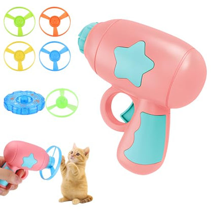 Bamboo Dragonfly Catapult Launcher, Interactive Cat Toy & Outdoor Flying Saucer Blaster, Glowing LED Flying Disc Launcher for Pet Exercise & Night Play, Fun Gift for Cat Lovers & Hobbyists (Pink)