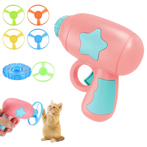 Bamboo Dragonfly Catapult Launcher, Interactive Cat Toy & Outdoor Flying Saucer Blaster, Glowing LED Flying Disc Launcher for Pet Exercise & Night Play, Fun Gift for Cat Lovers & Hobbyists (Pink)