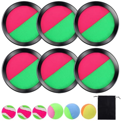 Cooraby 3 Set Paddle Toss and Catch Ball Game with Storage Bag for Sports, Beach and Party Favor, 6 Paddles and 6 Balls, Black