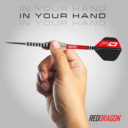 RED DRAGON Javelin Black Steel Tip Darts Set - 85% Tungsten Long Barrel Darts with Flights & Shafts - Available in 20g, 22g, 24g & 26g Weights