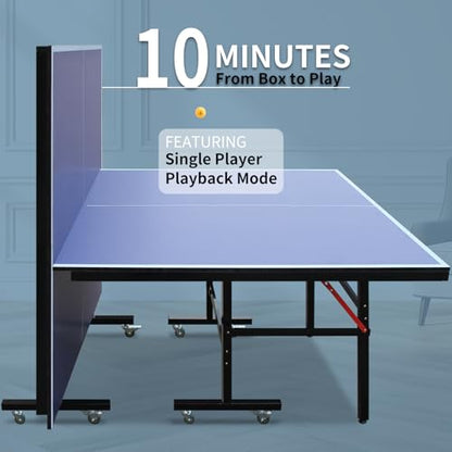 Table Tennis Table Indoor Foldable Table Tennis Game Set, 8-Feet Single Play Mode Table with Net Pole Set, 2 Pars and 3 Balls