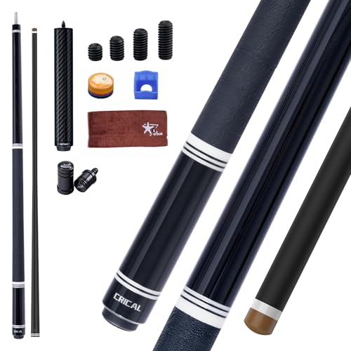 CRICAL RICAL Carbon Fiber Pool Cue 58” 19oz Billiard Cue Pro Taper Shaft Low Deflection Pool Cue Stick Professional Hand-Made Inlay Pool Stick with 12.5mm Tip-Competition Level, Ultra-Smooth - color: Black Set
