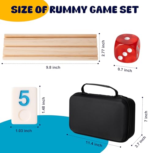 Rummy Cube Game Set, 106 Rummy Tiles with 4 Wooden Racks/Trays, Portable Carrying Case, Classic Family Board Game for Travel and Fun Gatherings - style: 4 players with 106 tiles