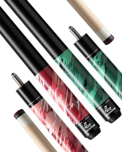 Pool Cue Stick Set of 2, 58-inch Green Billiard Cue with 12.5mm Leather Tip, 18 Joints & Black Ferrules for Professional Play, Green 21oz and Pink 18oz