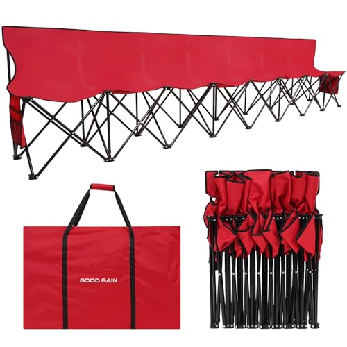 G GOOD GAIN Portable Soccer Bench - Team Bench Soccer 8 Seats with Bag, Sideline Folding Bench, Folded Chair Seating 8 for Football Camp Outdoor Sport Events, Team Chairs for Adults, Red - color: Red, style: 8 Seats