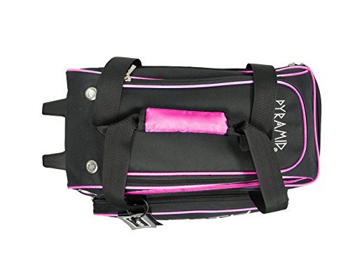 Pyramid Path Premium Deluxe 2 Ball Double Roller Bowling Bag With Large Separate Shoe Compartment (Up To US Mens Size 15) and Oversized Accessory Pocket, Retractable Locking Handle - Extends to 37" - color: Black/Hot Pink