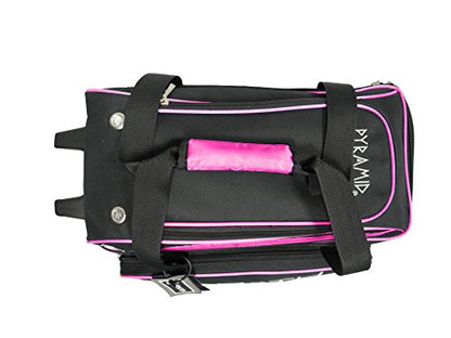 Pyramid Path Premium Deluxe 2 Ball Double Roller Bowling Bag With Large Separate Shoe Compartment (Up To US Mens Size 15) and Oversized Accessory Pocket, Retractable Locking Handle - Extends to 37" - color: Black/Hot Pink