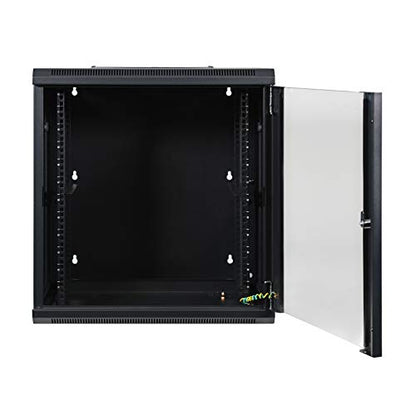 AEONS 12U Signature Double Section Wall Mount 19-inch Networking IT Cabinet Enclosure Hinged Swing Out 22-inch Depth Glass Door (Fully Assembled) - style: 12U-22" D