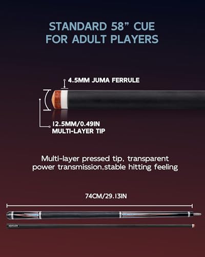 KONLLEN Carbon Fiber Pool Cue 2.0, 58-inch Low Deflection Billiard Stick for Adults with 12.5mm Tip and Pro Taper - color: 002 AK-08F 2.0 set-black