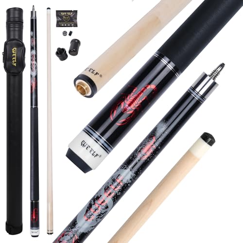 CUEELF Pool Cue Stick for Adults Professional Low Deflection Shaft Billiard Stick 12.5mm Tip Canadian Maple Pool Cue Stick with Titanium Alloy Joint - color: SCO-X-RED-SET, size: 19.5 oz