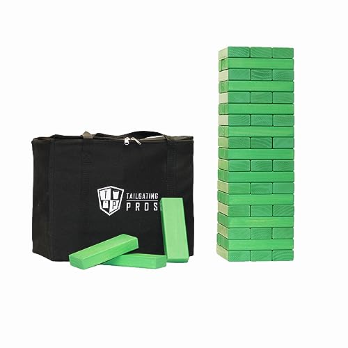 Tailgating Pros Giant Toppling Towers Wooden Blocks Game with Tote Jumbo Indoor Outdoor Yard & Backyard Lawn Game for Family & Adults, Portable Party & Team Building Fun - color: Kelly/Kelly