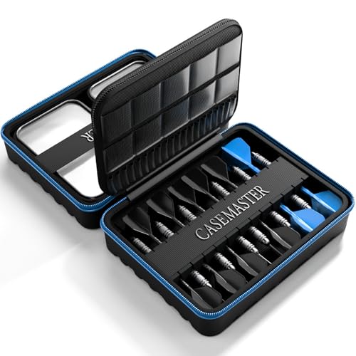 Casemaster Maxx 4 Dart Case, Holds 12 Steel Tip or Soft Tip Darts Fully Assembled, Hard Shell EVA Darts Case, 20 Accessory Pockets, Blue - color: Blue, size: 4 Dart