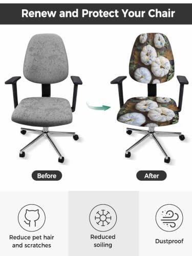Savannan Office Chair Cover, Pastoral Flower Leaf Texture Pumpkin Protective Stretch Elastic Universal Cover for Desk Task Chair,Computer Rotating Chair 1 Pcs Autumn Plant on Wood