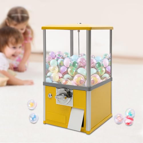 Gumball Machine for Kids, 25-cent Vending Machines, PS Bouncy Balls Dispenser, 1.77-1.97in Huge Load Capacity Coin Operated Gumball Bank, Hold 200 Capsule Toys for Retail/Game Store (Yellow) - color: Yellow