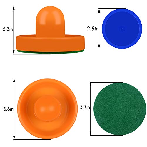 ONE250 Air Hockey Pushers and Red Air Hockey Pucks, Goal Handles Paddles Replacement Accessories for Game Tables (4 Striker, 4 Puck Pack) - color: Orange & Blue
