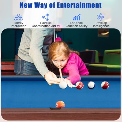 Goplus 48” Pool Table, Wooden Billiards Table w/ 2 Cue Sticks, 16 Balls, 2 Chalks, Triangle, Brush, Compact Pool Game Table for Kids Adults Family Game Room Bar Office - style: Upgrade Table 48’’, Blue