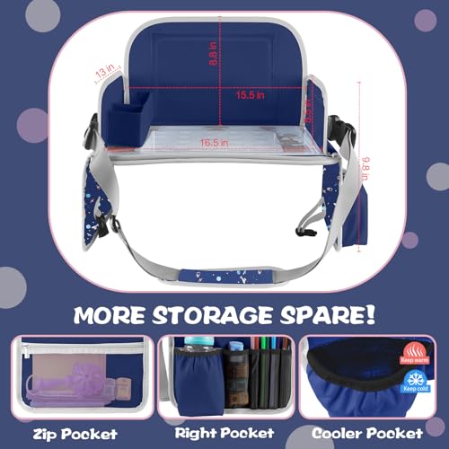MENZOKE Car Seat Tray for Kids with Educational Drawing Board, Tablet Holder & Cooler Cup Holder, Essential for Car Travel & Airplane Trips, Space Pattern Design, Dark Blue - color: Navy Space