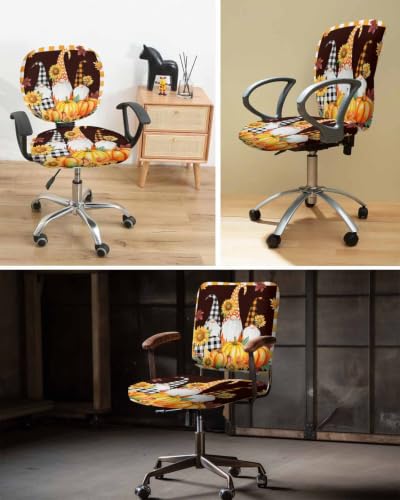 Savannan Office Chair Cover, Fall Gnome Sunflower Thanksgiving Pumpkin Protective Stretch Elastic Universal Cover for Desk Task Chair,Computer Rotating Chair 1 Pcs Orange Plaid