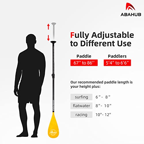 Abahub Carbon Fiber SUP Paddles, 1 x 3 Section Adjustable 67" - 86" Carbon Fiber Shaft, Lightweight Stand-up Paddle Oars for Paddleboards, with a Carrying Bag - color: Carbon Fiber Shaft & Yellow Wave Print Plastic Blad