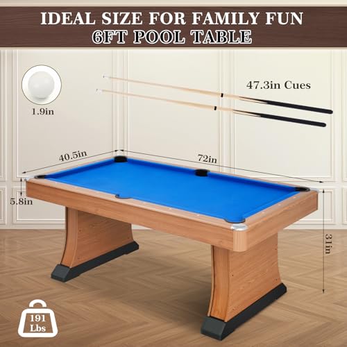 Pool Table, Modern Billiard Table, Billiards Pool Table with 2 Cue Sticks, 16 Balls, Triangle, Chalk, Brush and Leg Levelers for Rec Room, Basement, Family Game Room