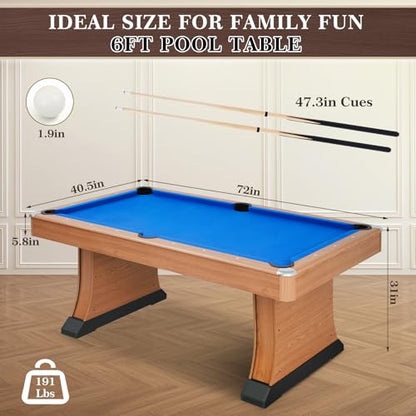 Pool Table, Modern Billiard Table, Billiards Pool Table with 2 Cue Sticks, 16 Balls, Triangle, Chalk, Brush and Leg Levelers for Rec Room, Basement, Family Game Room
