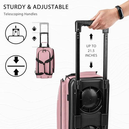 Goloni Double Roller 2 Ball Bowling Bag with Separate Shoe Compartment,2 Ball Bowling Bag with Wheels,Retractable Handle Extends to 40" - color: Meat pink