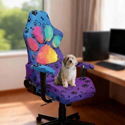 Cool Dog Paw Gaming Chair Covers Stretchable 4 Piece Set Universal Armchair Slipcovers Soft Protective Furniture Protector for Living Room Bedroom College Students Dorm Room - color: Cool Dog Paw