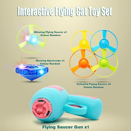 Cat Fetch Toy, Interactive Flying Cat Toy with 1 Light Up Spinning Tops, 1 LED Propellers and 4 Flying Propellers,Kitten Tracks Toy for Training Hunting Chasing(Blue) - color: Blue