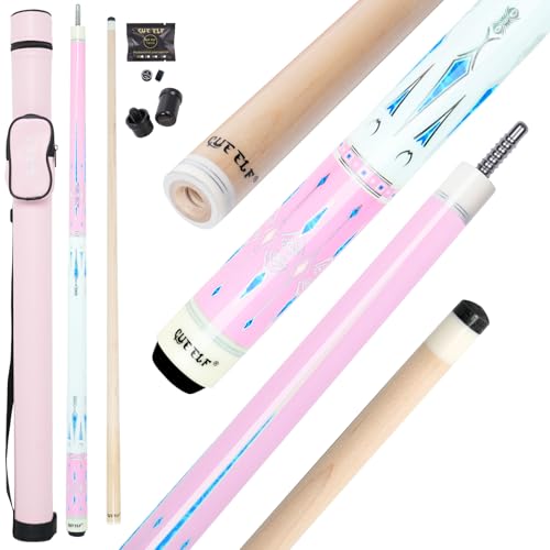 CUEELF Pink Pool Cue Stick 58inches Canadian Maple Billiard Cue Sticks Professional Pool Stick Gifts for Women and Ladies - color: Pink+Blue, size: 20 oz