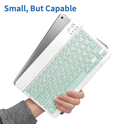 Slim Mini Wireless Portable Bluetooth Rechargeable Keyboard for Apple iPad iPhone Samsung Tablet Phone Smartphone Fire HD 10 Max 11 iPadOS iOS Android (10 Inch Green) - color: 10 Inch Green