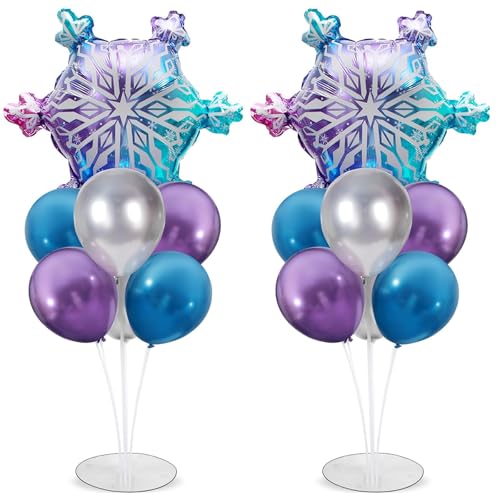 Snow Birthday Party Balloons Stand Kit 2 Sets With Snowflake Foil Balloons for Winter Wonderland Girl Princess Birthday Party Themed Decorations - Balloon Centerpiece for Tables - style: Snow