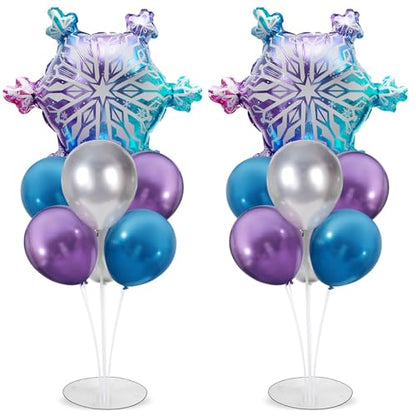Snow Birthday Party Balloons Stand Kit 2 Sets With Snowflake Foil Balloons for Winter Wonderland Girl Princess Birthday Party Themed Decorations - Balloon Centerpiece for Tables - style: Snow