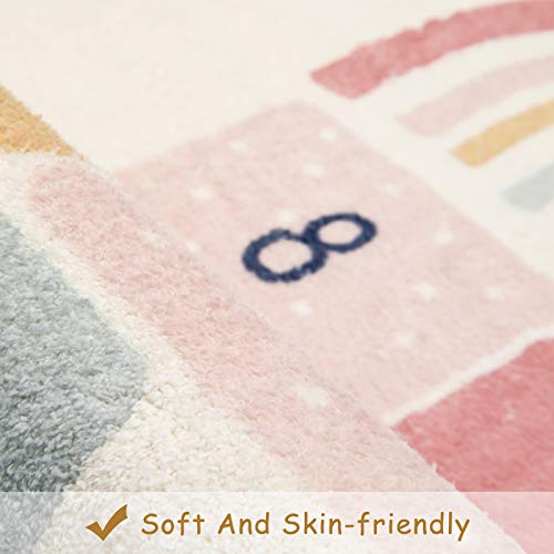 Topotdor Rainbow Sky Hopscotch Game Rugs,Kids Play Area Rugs Soft Floor Carpet for Bedroom Playroom Nursery,Great Gift for Girls & Boys,27.5" x 63" - size: 27.5" x 63"