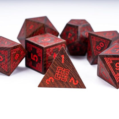 7Pcs DND Dice Set, Wooden Polyhedral D&D Dice Set with Metal Box for Role Playing Tabletop Games (Bubinga Wood) - color: Bubinga Wood-hx