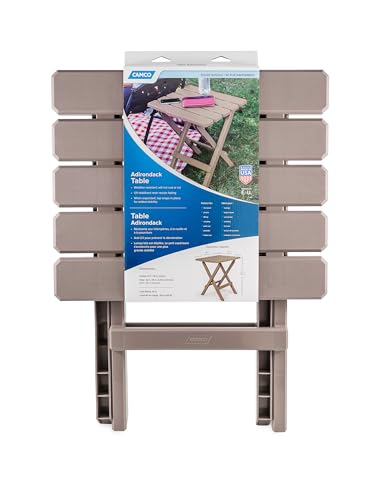 Camco Adirondack Style Folding Plastic Large Table with Footrest Design and Easy to Setup Construction for Indoor or Outdoor Use, Taupe