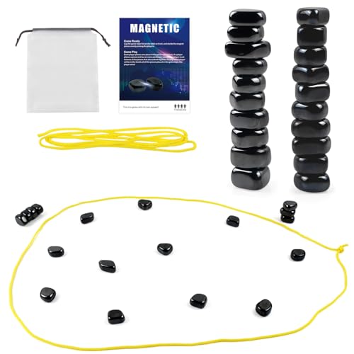 Magnetic Strategy Game Set, 20 Black Magnetic Pieces with Yellow Boundary Rope, Tabletop Party Game for 2 Players, Includes Storage Bag