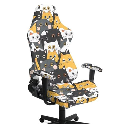 Suobstales Cat Pattern Gaming Chair Cover Cat Scratch Proof Gaming Chair Slipcovers with Armrest, Stretchable Waterproof Office Desk & Racing Chair Cover, Universal Fit for Computer Gamer Chairs - color: Cat
