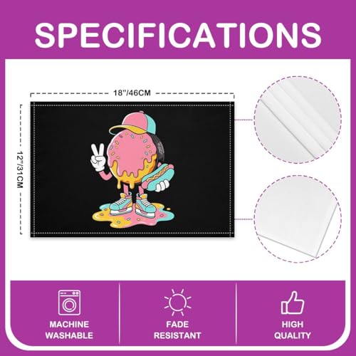 jejeloiu Ice Hockey Placemats Set of 4 12x18 Inch Ice Cream Drip Donut Sprinkles Table Mats for Kitchen Holiday Cute Hat Hot Dog Place Mat for Dinner Table Indoor Non-Slip Easy to Clean Washable - color: Blue Yellow
