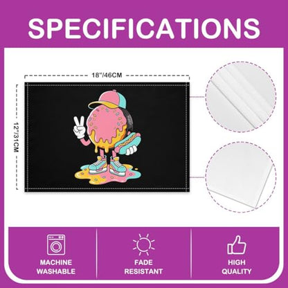 jejeloiu Ice Hockey Placemats Set of 4 12x18 Inch Ice Cream Drip Donut Sprinkles Table Mats for Kitchen Holiday Cute Hat Hot Dog Place Mat for Dinner Table Indoor Non-Slip Easy to Clean Washable - color: Blue Yellow