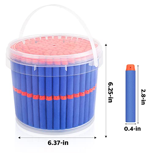 Pokiiulk Refill Darts Bullets Compatible with Nerf Guns N-Strike Elite Series, 300PCS Refill Darts Premium Foam Bullets Pack with Portable Storage Bucket - color: 300 DARTS