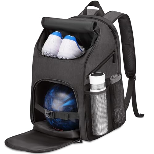 Bosynoy Bowling Backpack, Bowling Ball Bag Totes for Single Ball with Shoe Compartment & Foam Padded, Fits Shoes Up to US Mens Size 16, Grey - color: Black