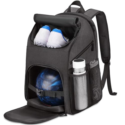 Bosynoy Bowling Backpack, Bowling Ball Bag Totes for Single Ball with Shoe Compartment & Foam Padded, Fits Shoes Up to US Mens Size 16, Grey - color: Black