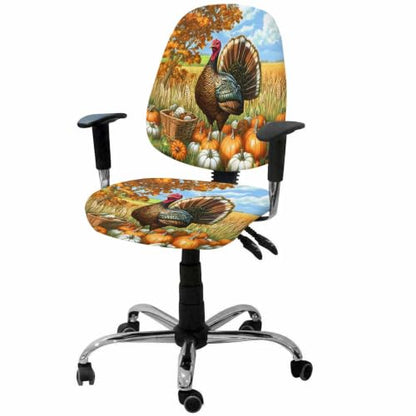 Savannan Office Chair Cover, Watercolor Thanksgiving Turkey Protective Stretch Elastic Universal Cover for Desk Task Chair,Computer Rotating Chair 1 Pcs Country Fall Pumpkins