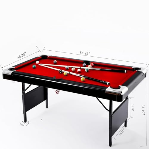 Billiards Table, Portable Foldable Space-Saving Table, Pool Table,Billiard Table Set Includes Balls, Cues, Chalks and Brush, Perfect for Family Game Room,Adult Rrec Room - color: Red